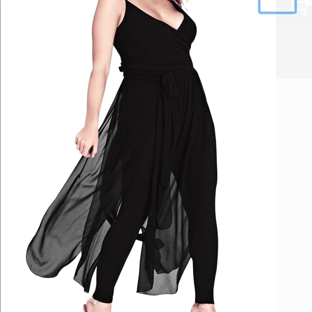 City Chic Black Sheer Overlay Jumpsuit